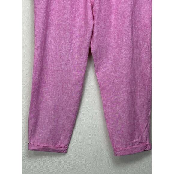 J. Crew Women's Size 10 Linen Cotton Blend Drawstring Pants Pink Cuffed Ankle - Picture 6 of 12